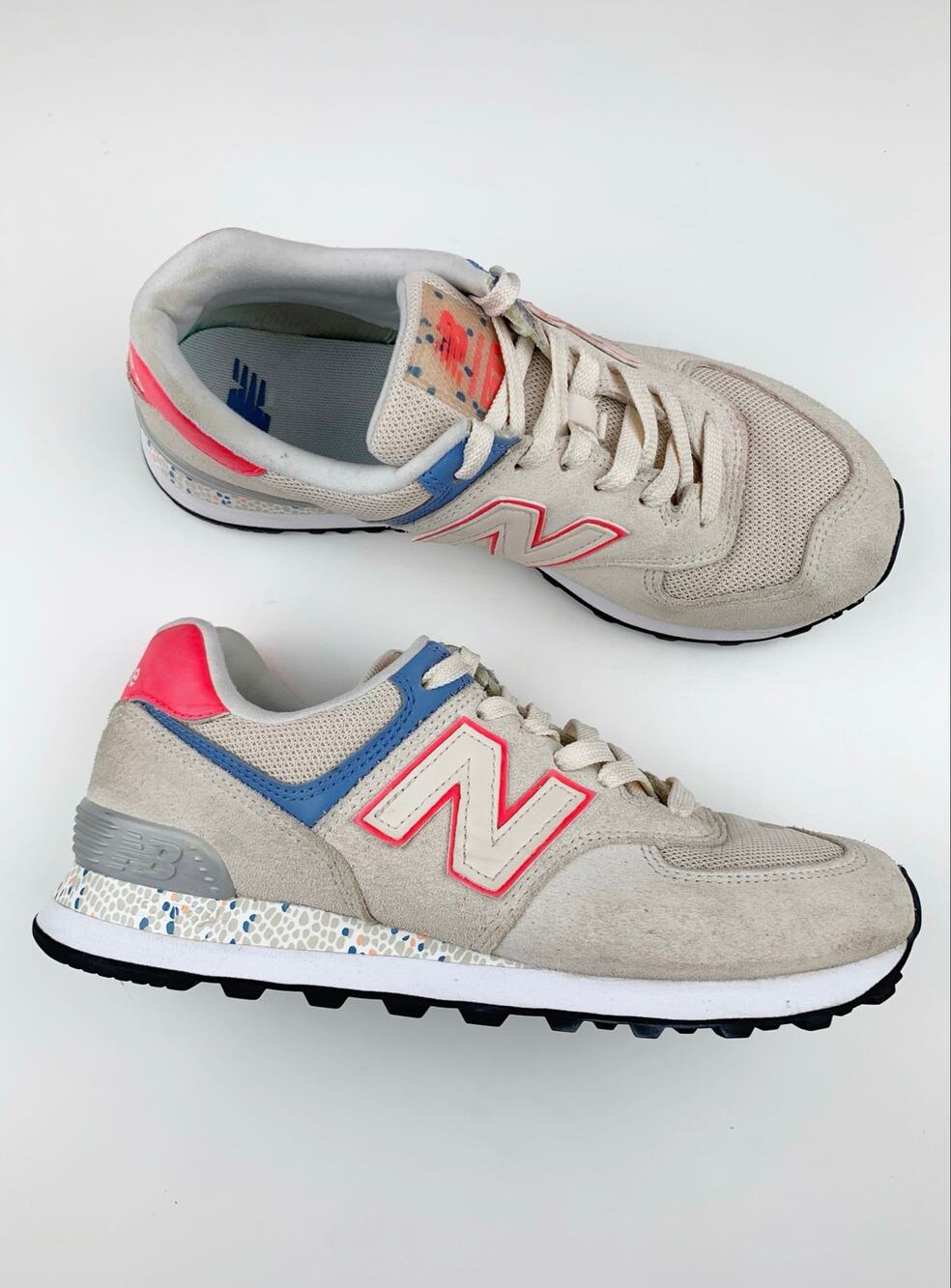 New Balance 574 Sneakers Lifestyle Casual Retro Raw Silk Vivid Coral Women's 8.5
